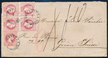 1867 5 x 5kr levélen Svájcba, portózva / on cover to Switzerland with postage due "MORAVITZA"