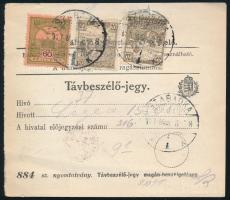1917 Távbeszélő jegy Turul-Arató vegyes bérmentesítéssel