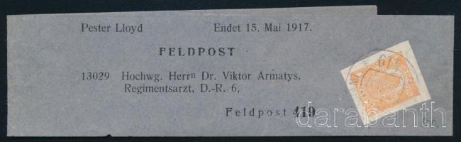 1917 Újságszalag hírlapbélyeggel, nagy szélekkel, "FELDPOSTAMT / 419"