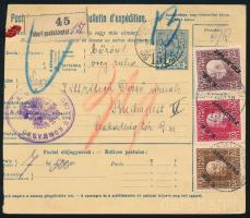 1915 Szállítólevél K.u.K. Feldpost 10K + 20K + 60K bélyegekkel, "TÁBORI POSTAHIVATAL / 151"