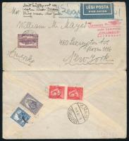 1932 Légi levél 5 db bélyeggel, "HÉVIZ FÜRDŐ" - USA, a COLUMBUS hajóra katapulttal szállítva. Rendkívül ritka katapult levél egy magyar kisvárosi címről küldve!!!