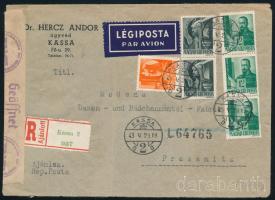 1943 Ajánlott légi levél 6 db bélyeggel, cenzúrázva, "KASSA" - Prossnitz