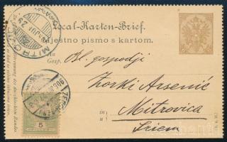 1905 Bosnyák díjjegyes zárt levelezőlap Turul 5f bérmentesítéssel