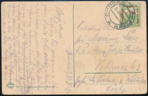 1916 Képeslap Hadisegély (II.) 5f bérmentesítéssel, Budapesten megírva, de Csehországban, Chocen-ben feladva / Postcard with Mi 165 witten in Budapest, but posted in Choceň, Bohemia