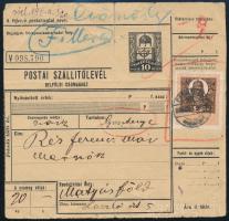 1932 20 kg-os csomagszállító levél 2P okmánybélyeggel / 20 kg parcel card with 2P fiscal stamp