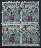 Baranya II. 1919 Magyar Posta 100/25f négyestömb elcsúszott felülnyomással