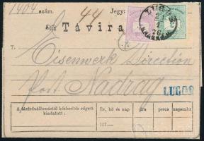 1876.01.21. Postázott távirat Színesszámú 2kr + 3kr bérmentesítéssel. Luxus minőségben, az egyik ismert bérmentesítési ebben a formában. forma RRRR!
