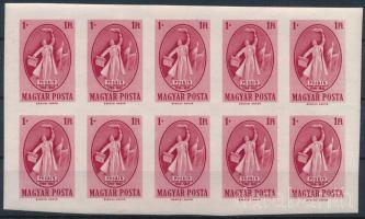 1949 Puskin vágott kisív, 1-2 apró ráncot leszámítva nagyon szép állapotban! Rendkívül ritka darab! / Mi 1039 imperforate minisheet of 10