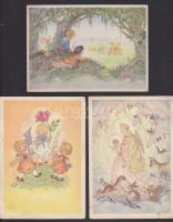 3 db régi Charlotte Baron művészi Gyermek lap / 3 Charlotte Baron cards