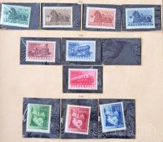 1945-1962 Magyar gyűjtemény maradvány előnyomott albumban néhány jobb sor, blokk (Munka, Olimpia, Sport, Ezüst kisívsor, stb.)