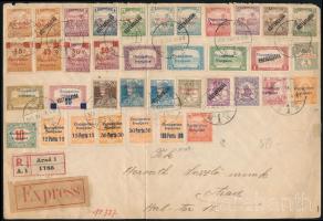 1919 Arad helyi ajánlott expressz küldemény 37 db bélyeggel / Local registered express cover with 37 stamps  Signed: Bodor