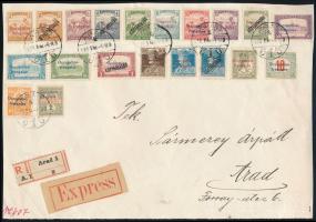1919 Arad helyi ajánlott expressz levél előlap 20 db bélyeggel