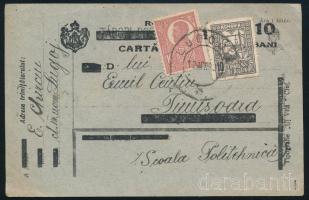 1921 Felülnyomott levelezőlap román bélyegekkel, Bodor vizsgálójellel