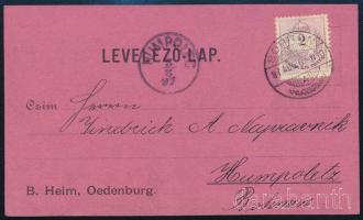 1898 Nyomtatvány 2kr bélyeggel Németországba