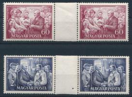1952 Rákosi 60f és 2Ft ívközéprészes párok / Gutter pairs