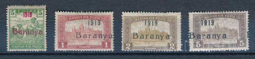 Baranya 1919 Arató 5f + Parlament 1K, 2K és 5K lemezhibákkal, Bodor vizsgálójellel