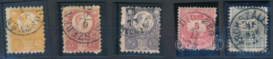 1871 Réznyomat 2kr, 5kr és 25kr + 1874 Színesszámú 5kr és 1881 Színesszámú 20kr