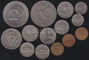 USA 1962-76. 1c (3x), 1d (2x), 5c (3x), 1/4$ (3x), 1/2$, 1$ (2x) T:2,3