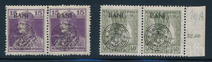 Kolozsvár 1919 Károly 15f és Zita 40f 1-1 pár, egy bélyegen hiányos B betű, Bodor vizsgálójellel