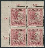 Kolozsvár 1919 Hadisegély 40f ívsarki 4-es tömb a jobb felső bélyegen BAN I tévnyomat, Bodor vizsgálójellel