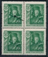 1935 II. Rákóczi Ferenc 10f négyestömb hiányos bajusz lemezhibával – Mi 517 tömb 4 lemezhibával
