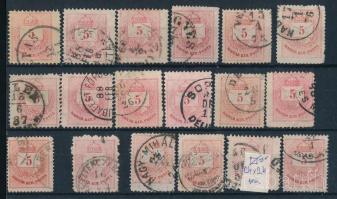 1874-1881 18 db Színesszámú 5kr benne vegyes fogazások, extra méretek, stecklapon