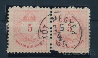 1881 Síznesszámú 5kr pár a bal oldalai bélyeg szélesre fogazva (a jobb oldali bélyeg sarka hiányzik / missing corner)
