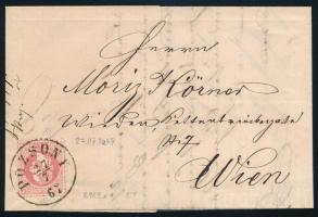1867.07. Levél 5kr bérmentesítéssel, teljes tartalommal POZSONY - WIEN