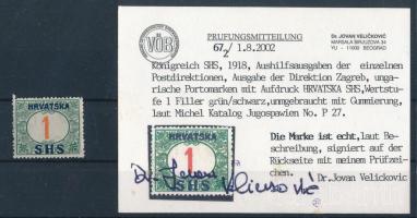 SHS 1919 Pirosszámú portó 1f Certificate: Velickovic