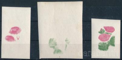 1950 Virág 3 db ívszéli fázisnyomat (a középsőn rozsdafoltok / stain)