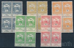 1913 Árvíz I. 5 klf érték négyestömbben (néhány bélyegen törések / folds)