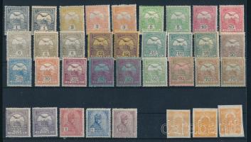 1913 Turul 32 db bélyeg + 3 db Hírlapbélyeg színváltozatokkal, benne teljes sor is (* 28.000+)