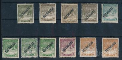 1918 Arató/Köztársaság 11 db bélyeg fordított felülnyomattal
