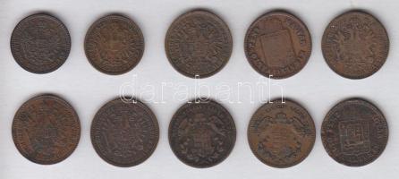 1858-1885. 1Kr (8x) + 1885-1891. 5/10Kr T:vegyes
