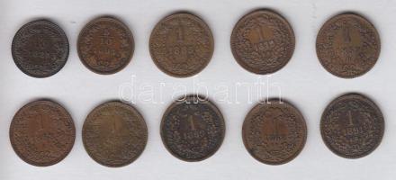 1858-1885. 1Kr (8x) + 1885-1891. 5/10Kr T:vegyes