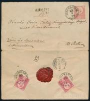 1874 5kr díjjegyes ajánlott boríték, hátoldalán 2 x 5kr Réznyomat "SZÍNHALOM / BORSOD M." szép kiállítási darab
