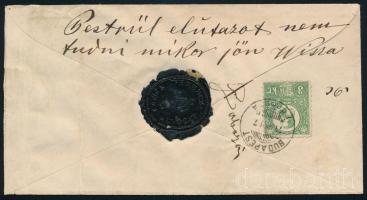 1874 Helyi ajánlott 5kr díjjegyes boríték, hátoldalán Réznyomat 3kr visszaküldve! Ritka díjjegyes küldemény!