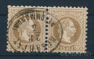 Magyar Posta Romániában 1867 15sld pár "BUKAREST / REKOMMANDIRT" magas katalógus érték (az egyik bélyegen szakadás / torn)