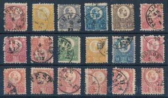1871 18 db Réznyomat bélyeg, közte sor szép / olvasható bélyegzésekkel