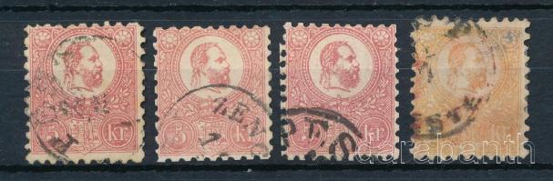 1871 Kőnyomat 3 db 5kr + 1 db 2kr (80.000)
