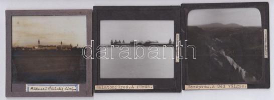 cca 1900 Hódmezővásárhely, Balatonfüred, Veszprém 3 db üveg-dia / Vintage qlass-photos 9x9 cm