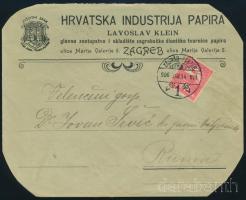 1906 Céges levél Turul 10f bérmentesítéssel \"ZÁGRÁB\" kétnyelvű bélyegzéssel, \"RUMA\" érkezési bélyegzéssel a hátoldalán (lekerekített sarkok)