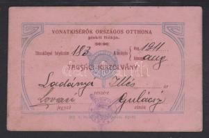 1911 Vonatkísérők orsz. otthona, piskii fiók tagsági igazolvány