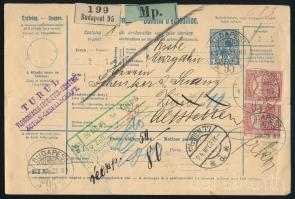 1908 Szállítólevél Turul 2 x 50f díjkiegészítéssel "BUDAPEST" - Zürich
