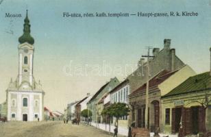 Moson Fő utca Katolikus templom és Stern üzlete (EK)