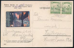 1917 Légiposta képeslap 2 x 5f bérmentesítéssel \"Dobos István okl. pilóta, Svachulay \"Albatros\" 300 m magasságban Rákos felett repül\" szöveggel, Hadirepülőgép kiállÃ