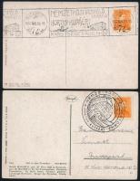 1937 2 db alkalmi képeslap Nemzetközi Vízipóló Torna a Horthy Kupáért eltérő bélyegzésekkel