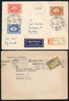 1950 Helyi és légiposta levél "XVII. Asztalitenisz VB" alkalmi bélyegzéssel, a légi levélen UPU sor