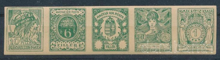 1898 Turul terv próbanyomat zöld színben összefüggő 5-ös csíkban