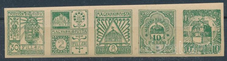 1898 Turul terv próbanyomat zöld színben összefüggő 5-ös csíkban